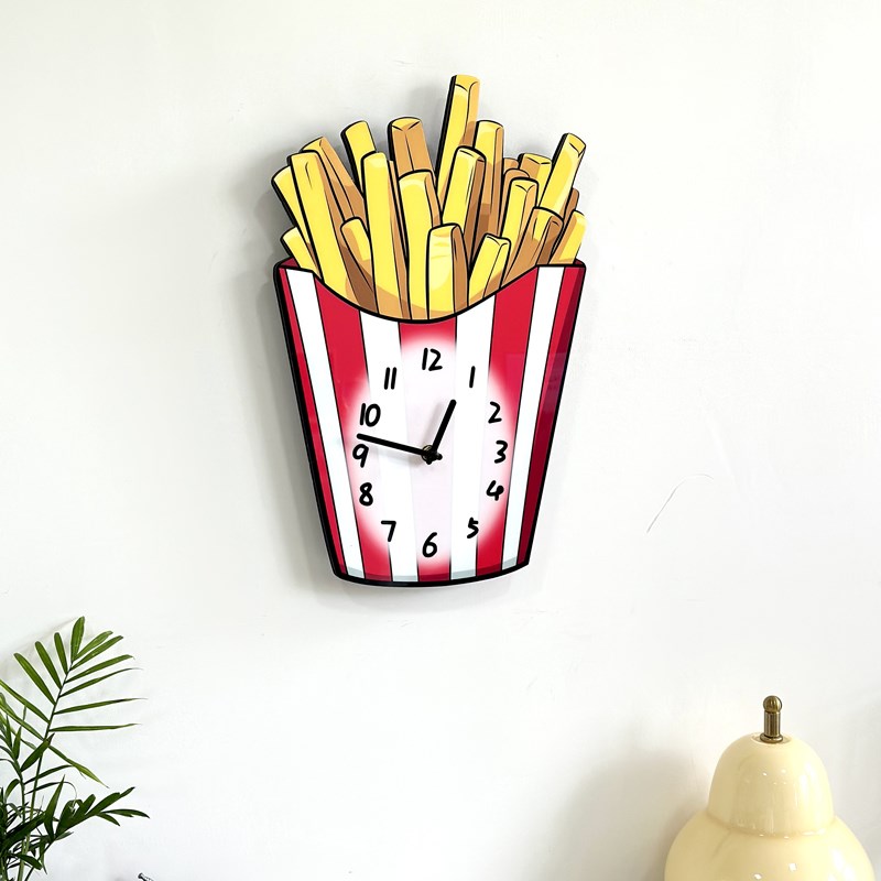 薯条创意卡通时钟披萨快餐炸鸡店装饰钟表家用静音免打孔个性挂钟