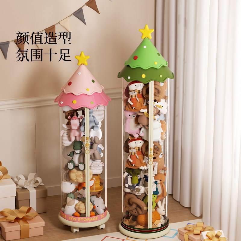娃娃收纳桶新款创意儿童公仔整理D神器透明大容量可爱玩偶防尘筒