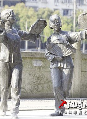 大型玻璃钢仿铜人物雕塑公园小品景观雕塑扭秧歌文化主题玻璃钢