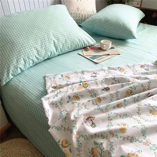 纯棉斜纹床单卡通儿童小兔子全棉被套可搭配ab版小格子学生床睡单