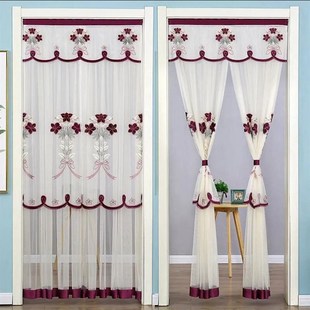 新款 门帘窗帘隔断帘绣花免打孔魔术贴防蚊纱门帘