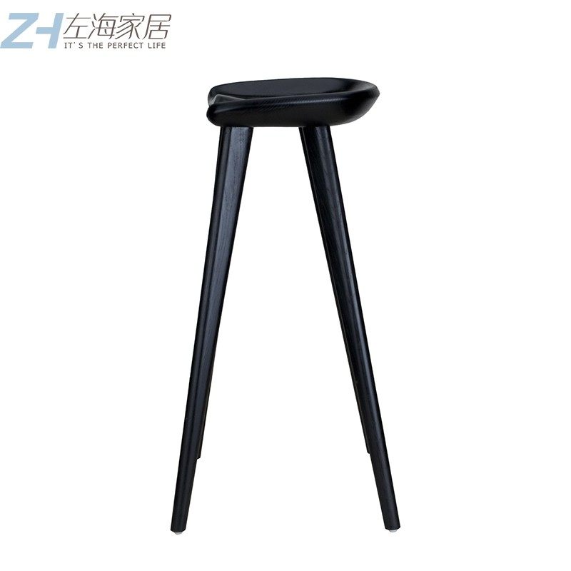 北欧实木吧台椅酒吧桌椅子吧凳家用个性创意黑色艺术高椅高脚凳子