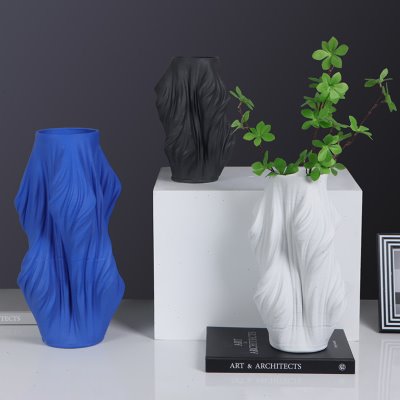 创意陶瓷3D打印白黑蓝现代简约异形插干花瓶客厅玄关花器餐桌花艺