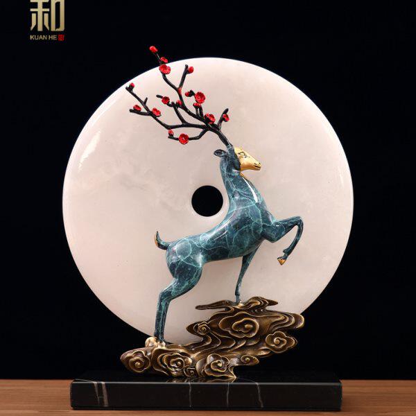 宽和纯黄铜小鹿摆件电视柜家居新中式创意工艺品平安办公装饰品