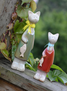 陶瓷工艺品可爱猫咪创意个性礼品花园装饰家居摆件客厅橱柜小摆件