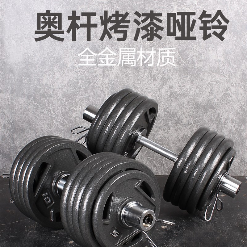 烤漆纯铁三孔手抓片奥杆哑铃家用男士健身一对练臂肌大重量可调节