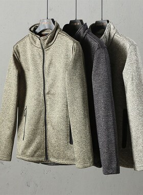 51SHOP男装 男士户外休闲针织复合加绒软壳防风保暖立领外套