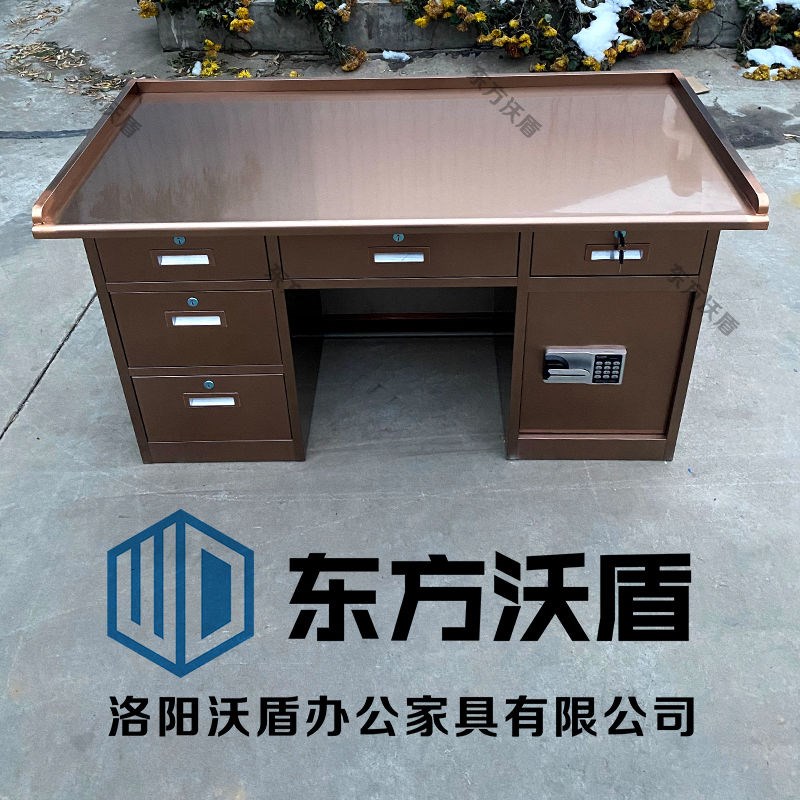 304不锈钢玫瑰金办公桌加厚带围栏带密码锁收银桌无尘车间操作台