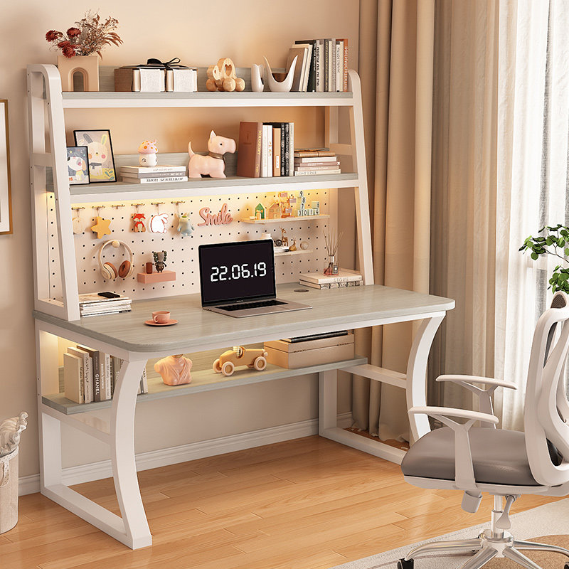 洞洞板书桌学生家用学习桌书架一体桌椅套装奶油风白色台式电脑桌,住宅家具,书桌,淘宝优惠券,粉丝福利购,淘宝优惠卷