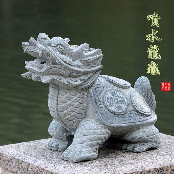 喷水动物雕刻石雕龙头龟鱼缸摆件吐水龙龟石龟假山龟手工装饰