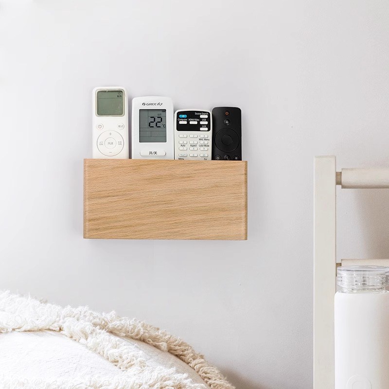 黑胡桃木遥控器储物挂盒实木免打孔电视机空调卧室手机壁挂收纳盒