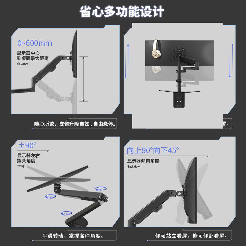 2/4/多屏电脑屏幕六屏显示器支架炒股金融监控升降拼接屏免打孔