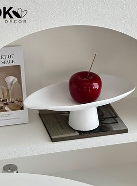 简约黑色陶瓷高脚水果盘甜品点心家用售楼处客厅软装茶几托盘摆件