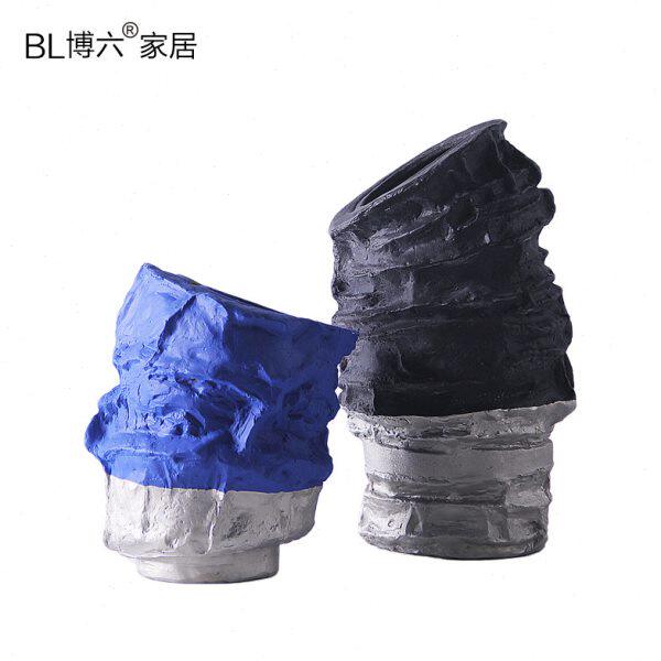 现代简约创意异形陶瓷花瓶蓝色酒店会所高档干花插样板间装饰花器