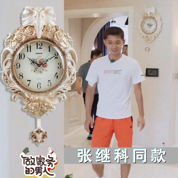 客厅欧式简欧装饰钟表大象玫瑰静音挂钟摇摆石英时钟豪华墙面壁钟