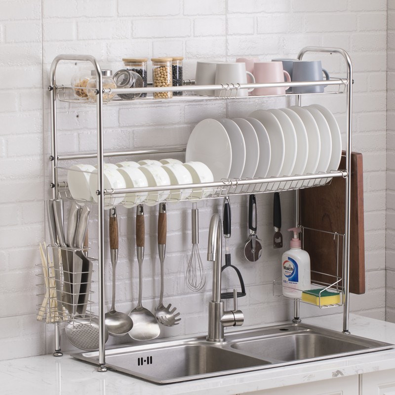 不锈钢双层水槽架厨房置物架沥水篮水槽上方沥水架碗碟架刀筷架