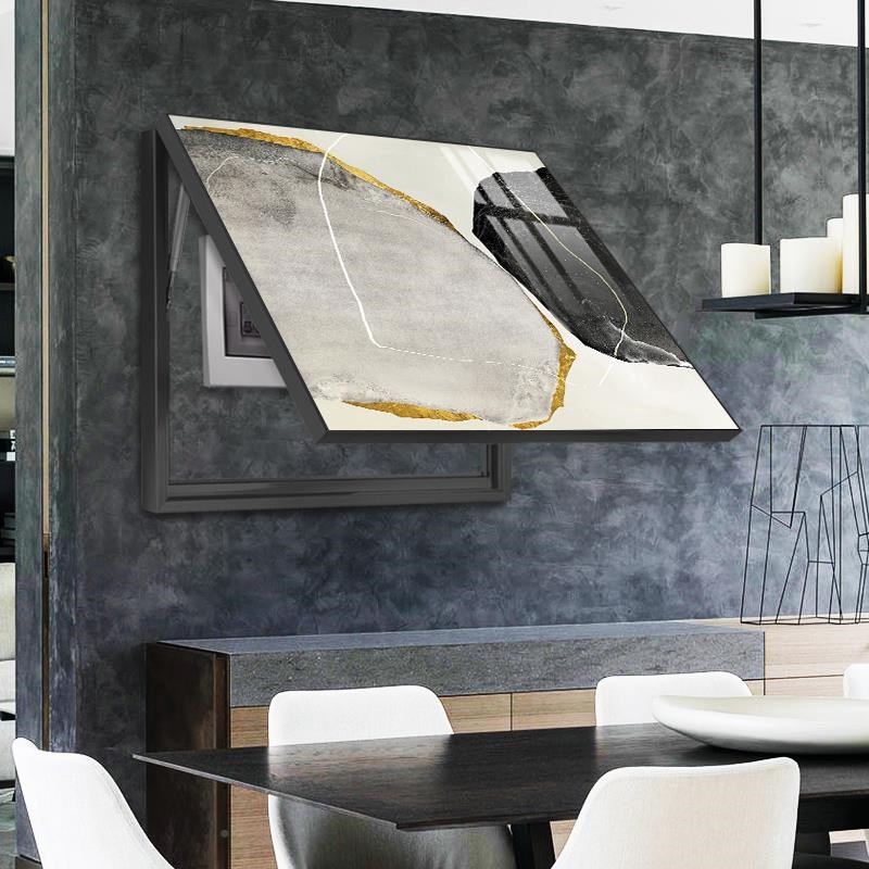 轻简约抽电象推拉表箱装饰配电总开画关奢弱遮挡画黑源白现电盒代