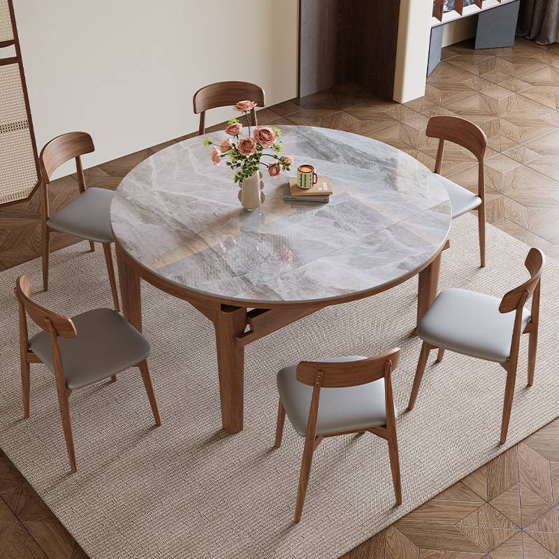 岩板餐桌椅组合现代简约轻奢小户型家用伸缩折叠可变圆饭桌子新款
