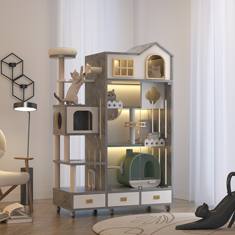 豪华猫笼猫爬架一体猫屋超大自由空间猫屋猫厕一体家用猫房猫别墅