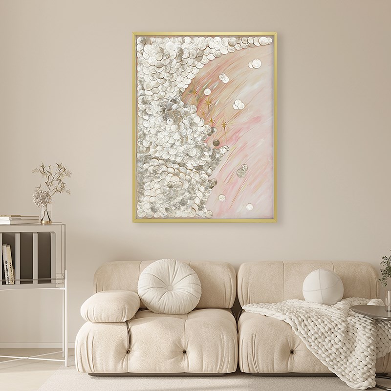 轻奢金色贝壳装饰画入户玄关客厅手绘油画餐厅卧室艺术壁挂画图片