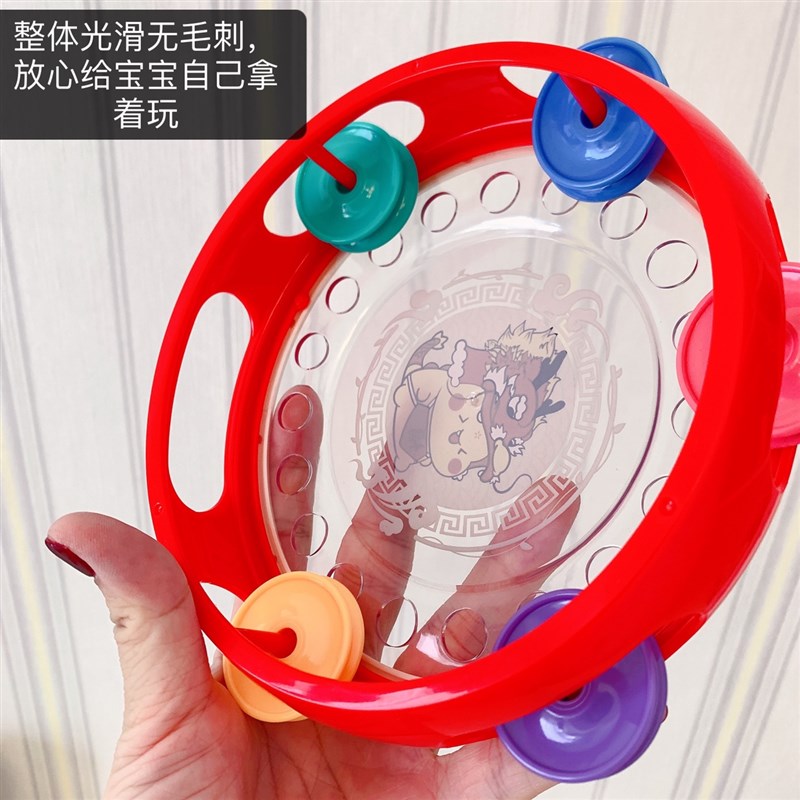 国潮宝宝拨浪鼓婴儿可啃咬牙胶摇铃奥尔夫拍拍鼓手摇玩具0-3-6月