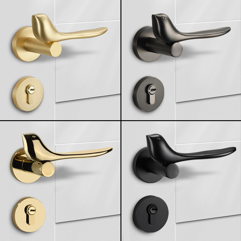 小鸟门锁室内卧室静音磁吸门把手房间木门手柄家用分体锁灰白金色