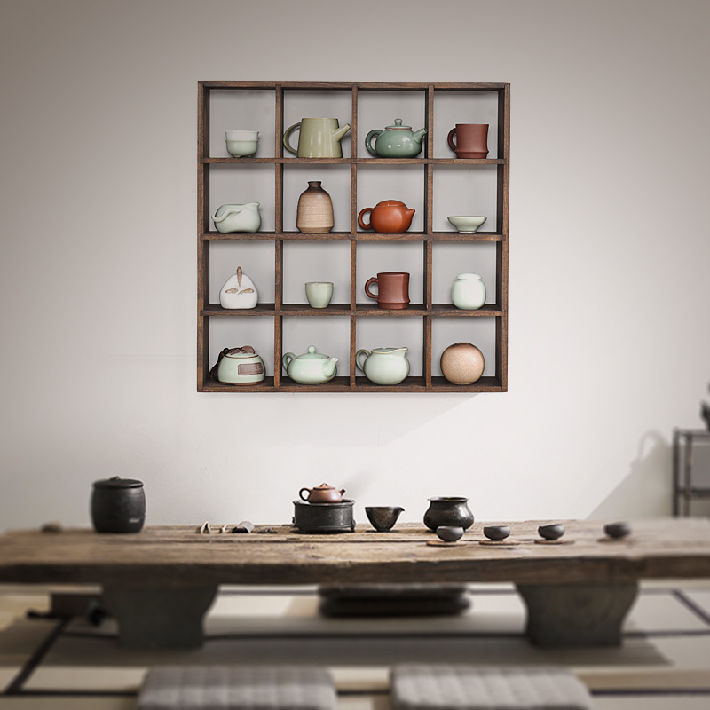 实木茶架多宝阁壁挂茶壶置物展示架家用建盏茶杯架博古架茶具架子