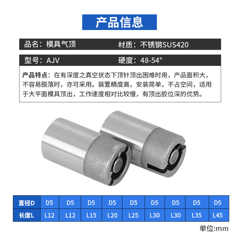 模具进口不锈钢气顶/空气梢/气动顶针/排气阀/气喷嘴/气门芯/气阀