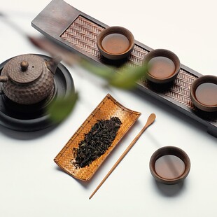 精品便携竹编茶则布袋套装赏茶荷茶道六君子竹茶勺铲功夫茶具配件