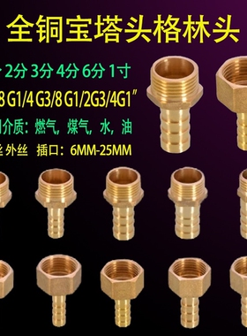快接软管6分外丝直通直插铜1分2分3分4分1寸内丝宝塔格林活接头10