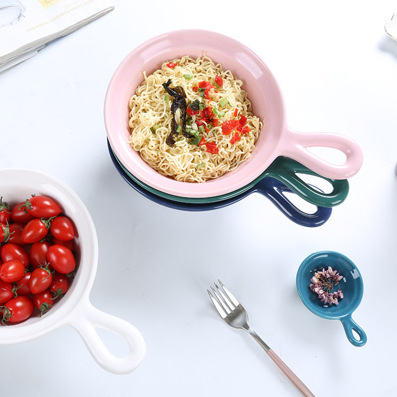 多色可选欧式创意陶瓷手柄碗带把焗饭碗烤碗早餐碗家用水果沙拉碗