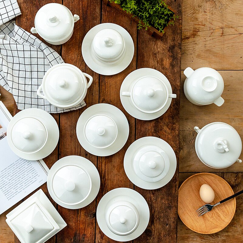 纯白骨瓷汤盅家用陶瓷酒店双盖内胆隔水炖燕窝碗小号汤煲炖罐炖盅