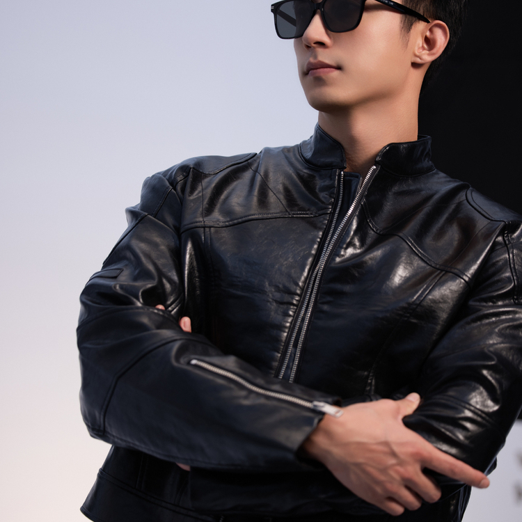 黄景瑜明星同款男士真皮夹克