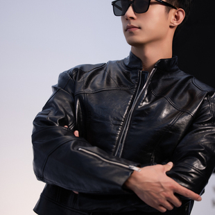 绵羊皮机车服外套男装 真皮夹克2025新款 皮衣潮 男士 黄景瑜明星同款