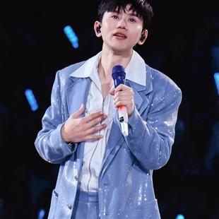 张杰明星同款蓝色亮片西装外套男士韩版痞帅百搭休闲西服高级感潮