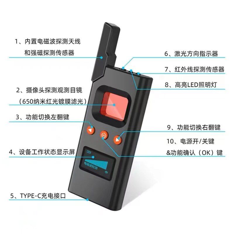 汽车防定位检测器信号探测仪反录音录像监控摄像头检查扫描防窃听