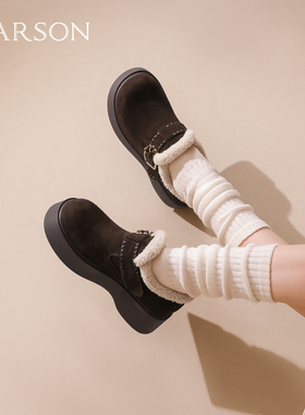 哈森毛毛鞋加绒保暖舒适勃肯鞋棉鞋乐福鞋2025冬季新款HWL250181