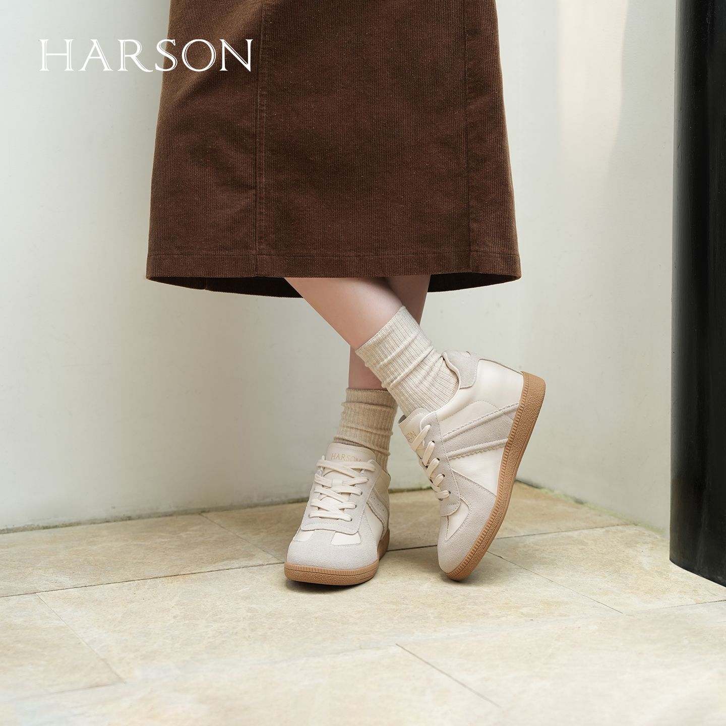 哈森内增高德训鞋女款2025秋冬新款复古百搭休闲鞋运动HWCL250116