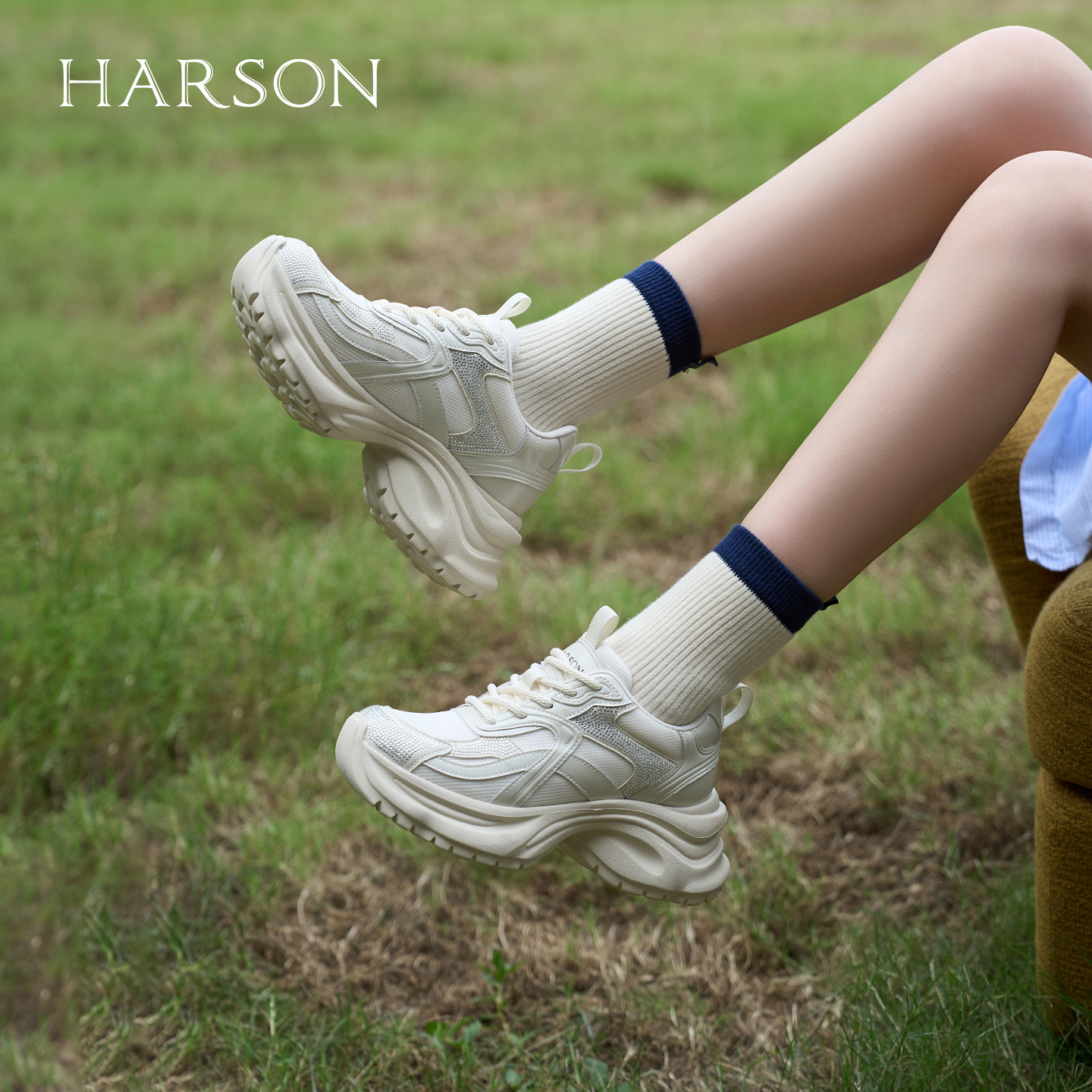 哈森厚底增高老爹鞋2025秋冬新款小个子运动休闲鞋女款HWCL250126