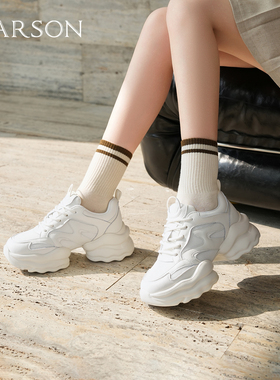 哈森厚底增高老爹鞋休闲运动鞋冬季新款小白鞋网面HWCL250128