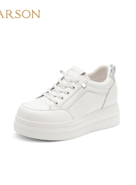 哈森经典小白鞋内增高免系带运动休闲女鞋2026春新款HWCS260109