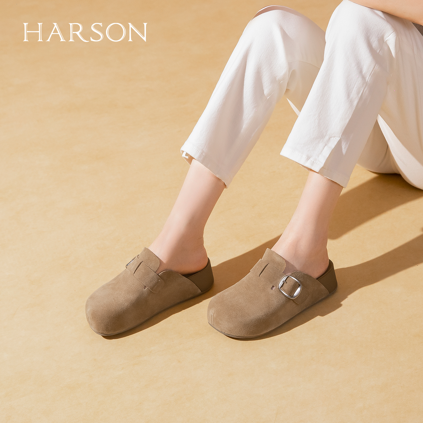 哈森厚底增高勃肯包头拖鞋皮带扣舒适单鞋女鞋2025新款HWL250175