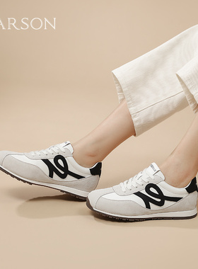 哈森时尚运动鞋女2026春季新款平底系带休闲德训鞋HWCS250125