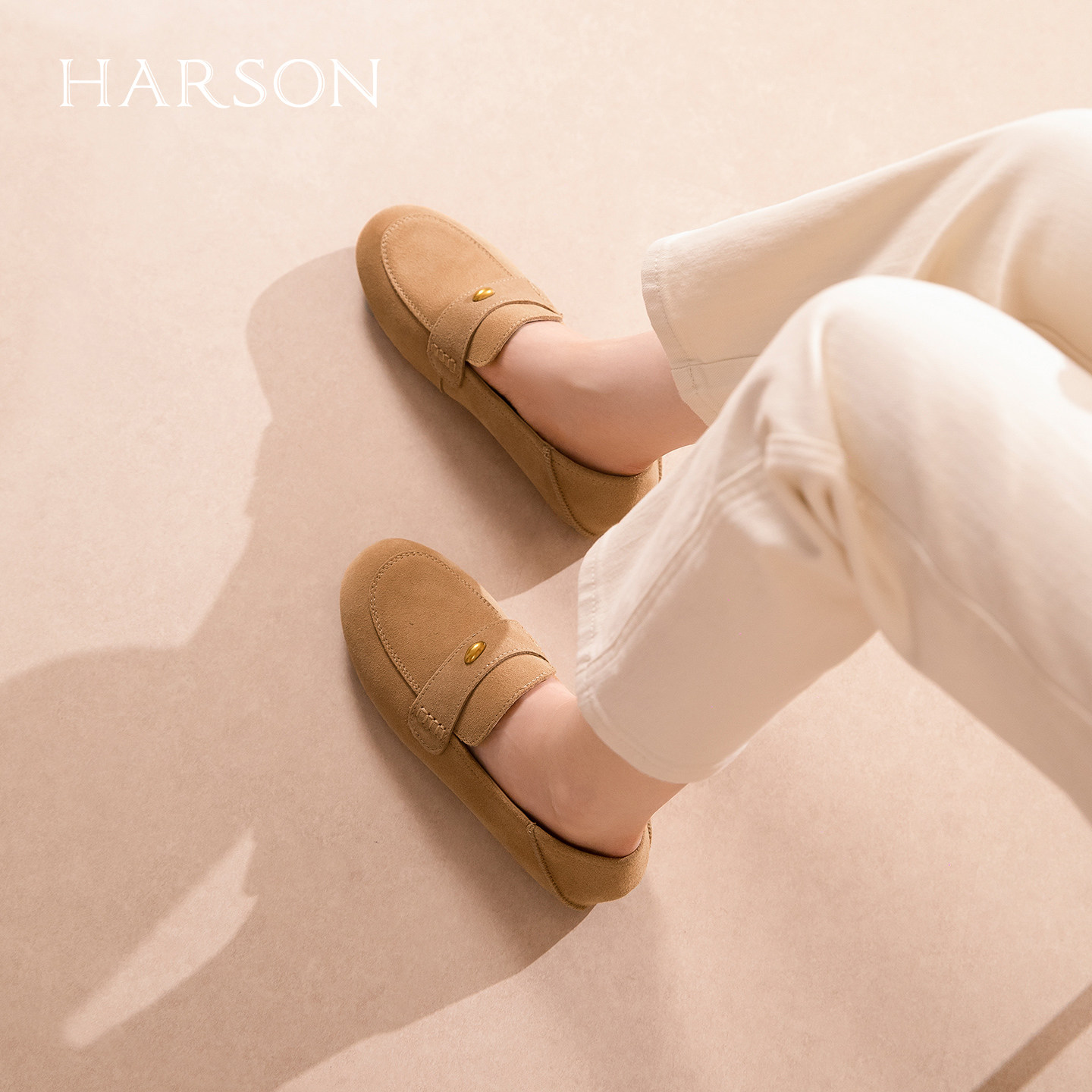 哈森圆头粗跟乐福鞋女春夏一脚蹬软底百搭休闲单鞋豆豆鞋HS2618