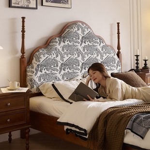 復(fù)古風主臥大床 夏洛特實木床1米8雙人床小戶型現(xiàn)代輕奢高級感美式