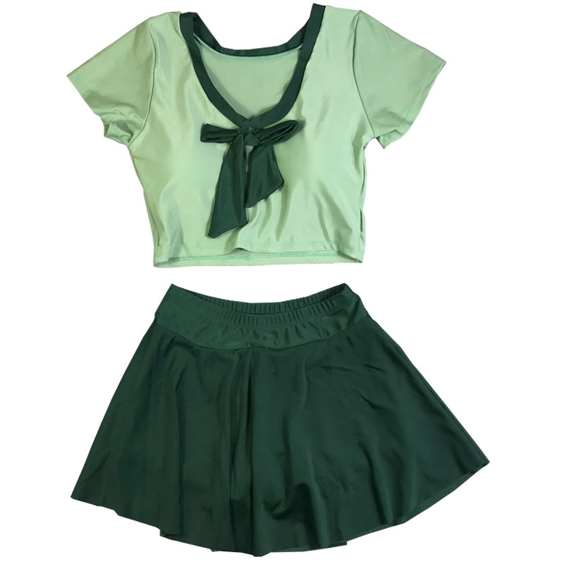 海军风分体泳衣女可爱蝴蝶结性感显瘦遮肉保守学生裙式平角游泳衣