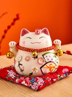 创意陶瓷可爱猫摆件客厅桌面玄关装饰品J存钱罐店铺收银台开业礼