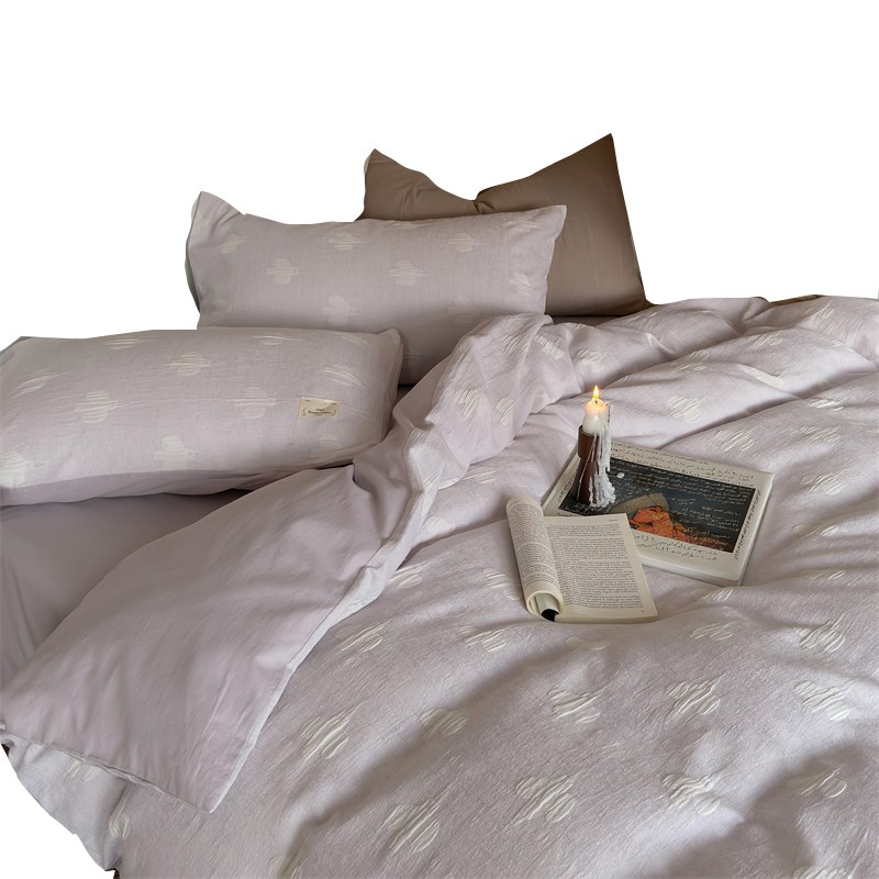 100s婴c儿棉火山保暖浮雕提花磨毛幸运紫造梦四件套1.5m床单被套