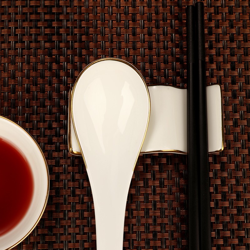 骨瓷筷子架子托枕垫搁双公筷x公勺陶瓷家用金边三用酒店餐桌放支