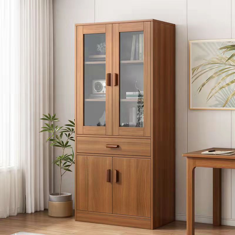 文件柜办公室实木色家用书柜带y玻璃门落地靠墙客厅储物带门收纳